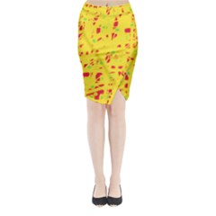 Yellow And Red Midi Wrap Pencil Skirt