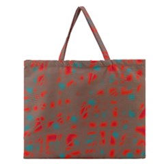 Red And Brown Zipper Large Tote Bag