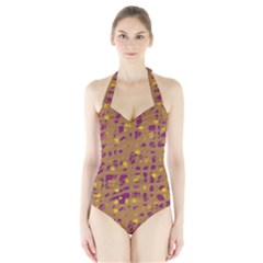 Brown And Purple Halter Swimsuit