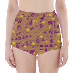 Brown And Purple High-waisted Bikini Bottoms