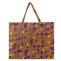 Brown And Purple Zipper Large Tote Bag