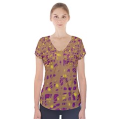 Brown And Purple Short Sleeve Front Detail Top