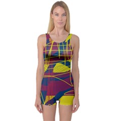 Yellow High Art Abstraction One Piece Boyleg Swimsuit by Valentinaart