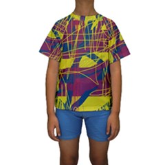 Yellow High Art Abstraction Kid s Short Sleeve Swimwear