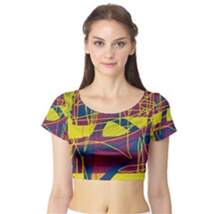 Yellow High Art Abstraction Short Sleeve Crop Top (tight Fit) by Valentinaart