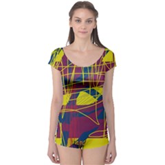 Yellow High Art Abstraction Boyleg Leotard 