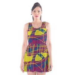 Yellow High Art Abstraction Scoop Neck Skater Dress