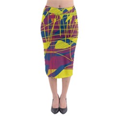 Yellow High Art Abstraction Midi Pencil Skirt