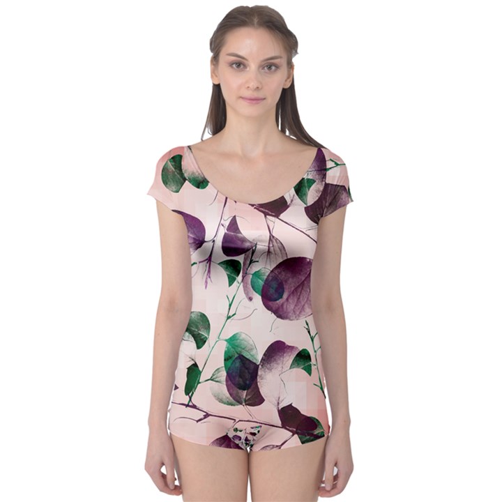 Spiral Eucalyptus Leaves Boyleg Leotard 