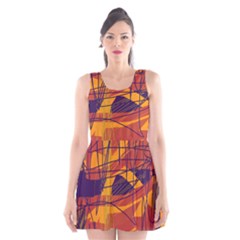 Orange High Art Scoop Neck Skater Dress