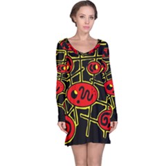 Red And Yellow Hot Design Long Sleeve Nightdress