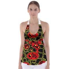 Red And Yellow Hot Design Babydoll Tankini Top