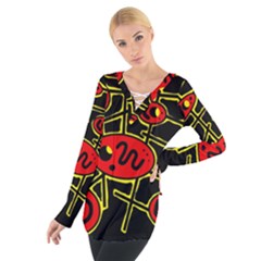 Red And Yellow Hot Design Women s Tie Up Tee