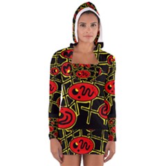 Red And Yellow Hot Design Women s Long Sleeve Hooded T-shirt