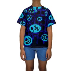 Blue Decorative Design Kid s Short Sleeve Swimwear