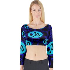 Blue Decorative Design Long Sleeve Crop Top