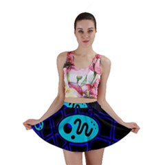 Blue Decorative Design Mini Skirt