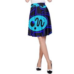 Blue Decorative Design A-line Skirt