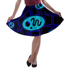 Blue Decorative Design A-line Skater Skirt