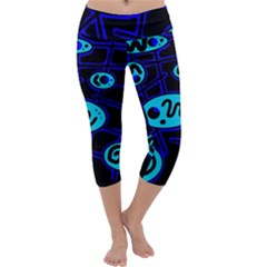 Blue Decorative Design Capri Yoga Leggings