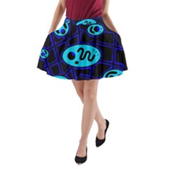 Blue Decorative Design A-line Pocket Skirt