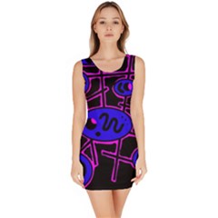 Blue And Magenta Abstraction Sleeveless Bodycon Dress