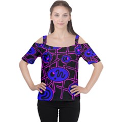 Blue And Magenta Abstraction Women s Cutout Shoulder Tee