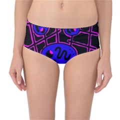 Blue And Magenta Abstraction Mid-waist Bikini Bottoms