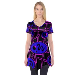 Blue And Magenta Abstraction Short Sleeve Tunic  by Valentinaart