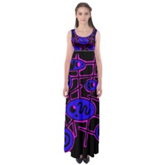 Blue And Magenta Abstraction Empire Waist Maxi Dress