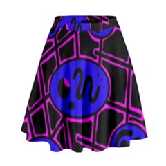 Blue And Magenta Abstraction High Waist Skirt