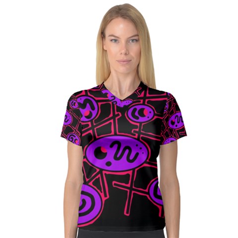 Purple And Red Abstraction Women s V-neck Sport Mesh Tee by Valentinaart