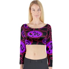 Purple And Red Abstraction Long Sleeve Crop Top by Valentinaart