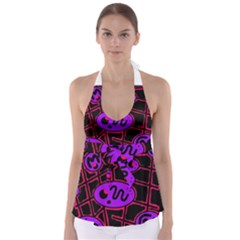 Purple And Red Abstraction Babydoll Tankini Top