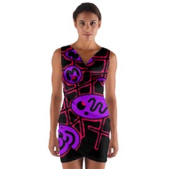 Purple And Red Abstraction Wrap Front Bodycon Dress