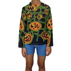 Orange And Green Abstraction Kid s Long Sleeve Swimwear