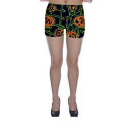 Orange And Green Abstraction Skinny Shorts