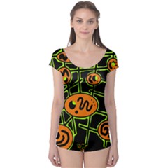 Orange And Green Abstraction Boyleg Leotard  by Valentinaart