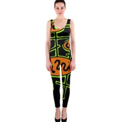 Orange And Green Abstraction Onepiece Catsuit by Valentinaart