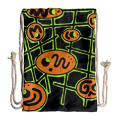 Orange And Green Abstraction Drawstring Bag (large)