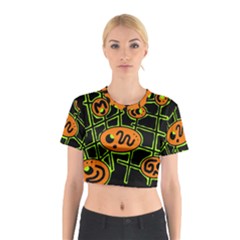 Orange And Green Abstraction Cotton Crop Top by Valentinaart