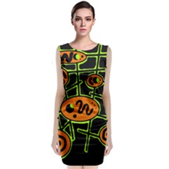 Orange And Green Abstraction Classic Sleeveless Midi Dress