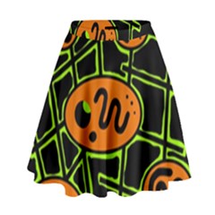 Orange And Green Abstraction High Waist Skirt