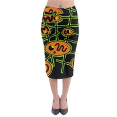 Orange And Green Abstraction Midi Pencil Skirt