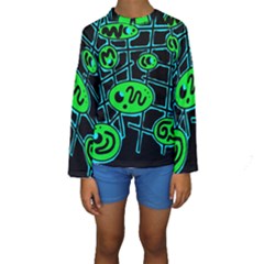 Green And Blue Abstraction Kid s Long Sleeve Swimwear