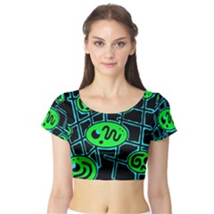 Green And Blue Abstraction Short Sleeve Crop Top (tight Fit) by Valentinaart