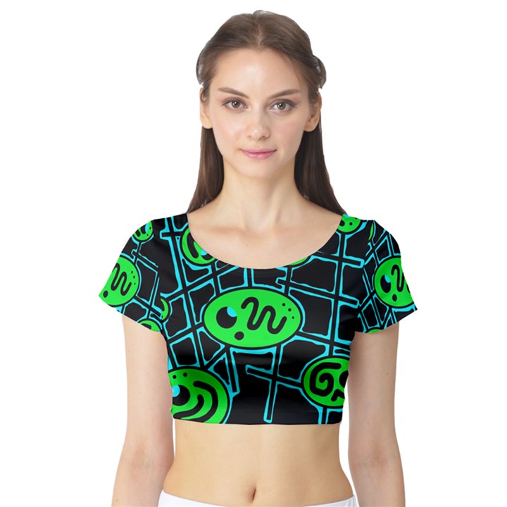 Green and blue abstraction Short Sleeve Crop Top (Tight Fit)