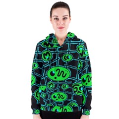 Green And Blue Abstraction Women s Zipper Hoodie