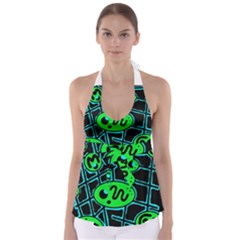 Green And Blue Abstraction Babydoll Tankini Top