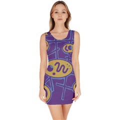 Purple And Yellow Abstraction Sleeveless Bodycon Dress